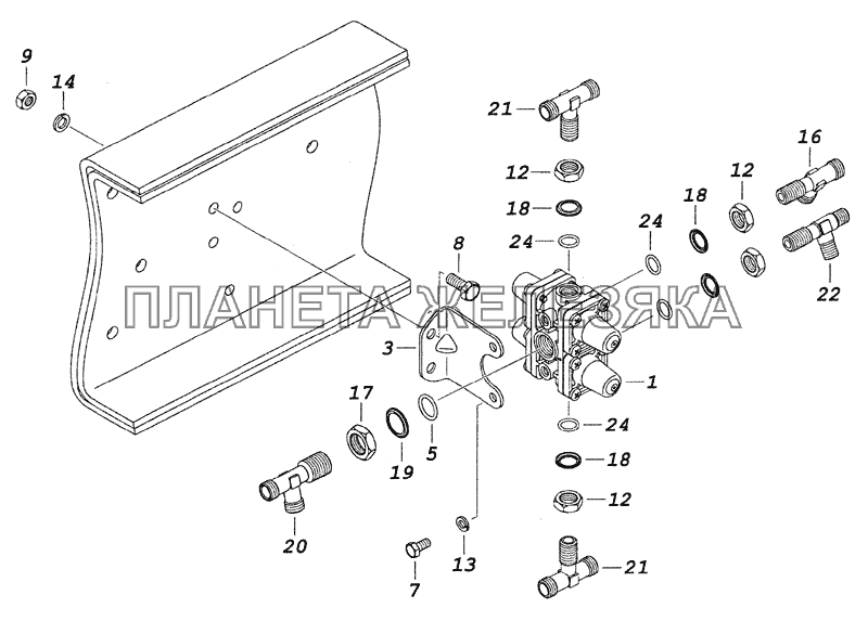 6520-3500015-76 Установка четырехконтурного защитного клапана КамАЗ-6520 (Euro-2, 3)